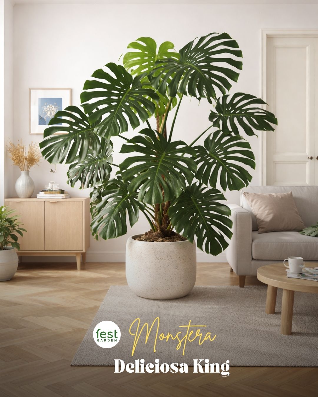 Penataan Monstera, Philodendron, Alocasia, dan Anthurium di ruang keluarga tropis